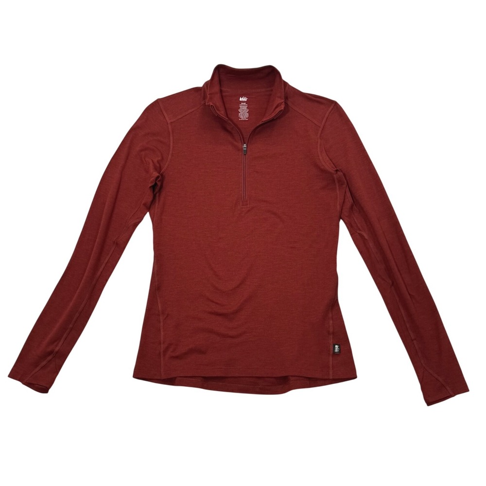 REI Co-op Womens Pullover Active Base Layer Top SM Rust Red 1/4 Zip Thumbhole